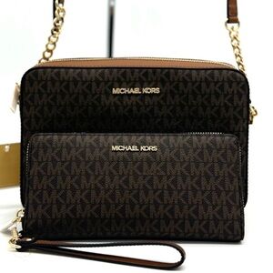 Michael Kors Large EW Crossbody Bag & Large Continental Wallet Brown/Gold